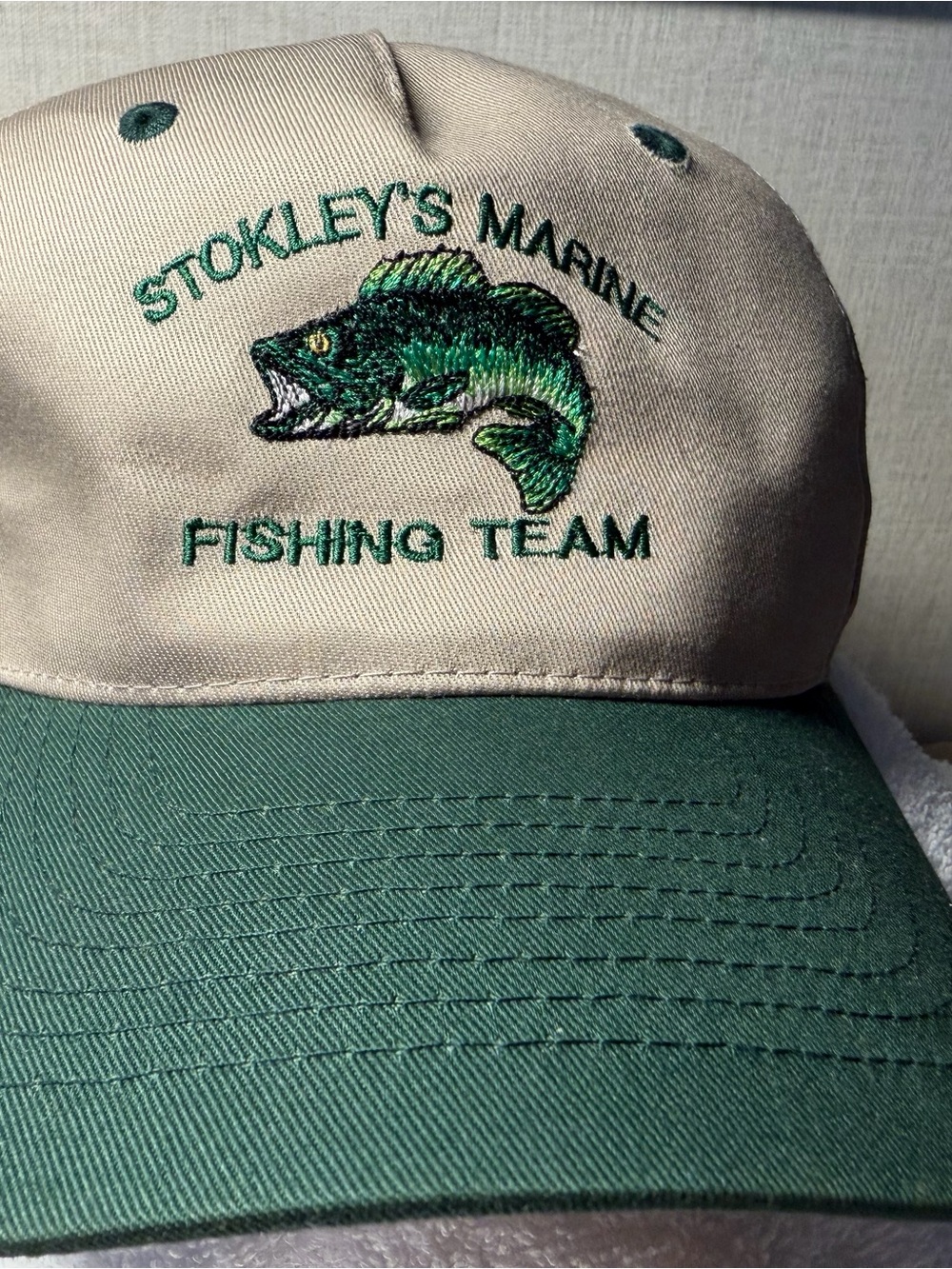 Cobra Cars Embroidered “Smokey Marine Fishing “Strap back Ball Cap Green & Beige